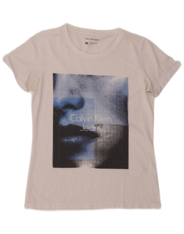 Calvin Klein Jeans T-shirt graphique pour femme UK 18 XL Blanc Polyester