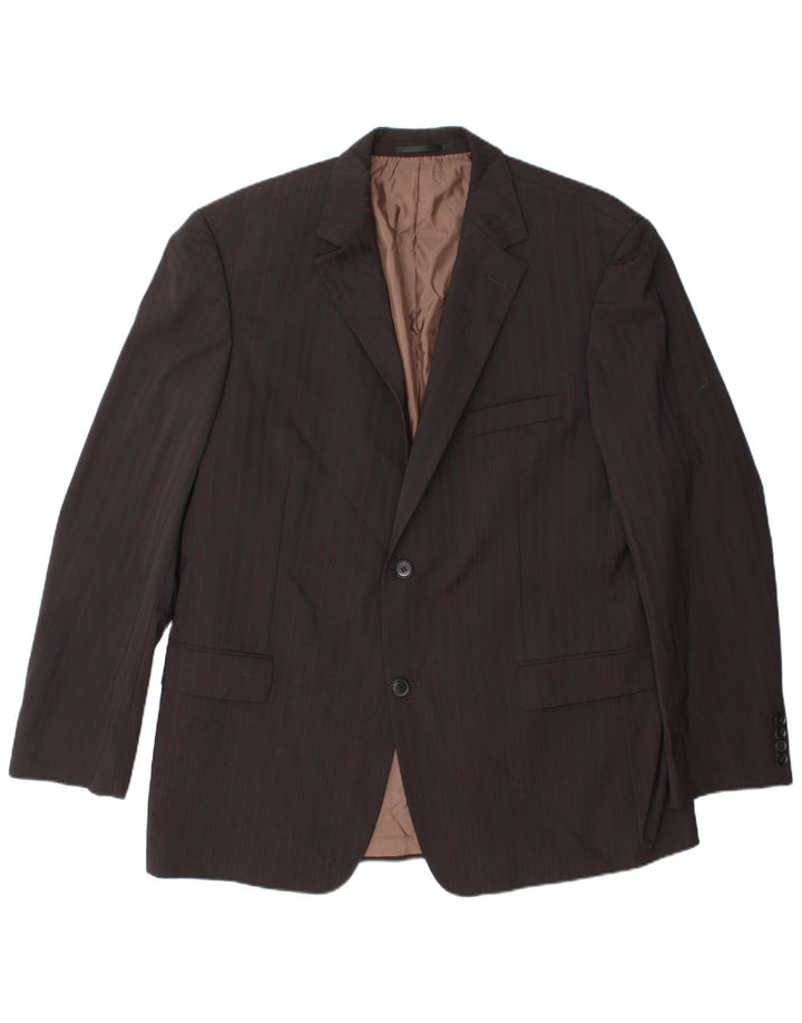 HUGO BOSS Veste blazer à 2 boutons pour hommes EU 58 4XL Laine à fines rayures marron