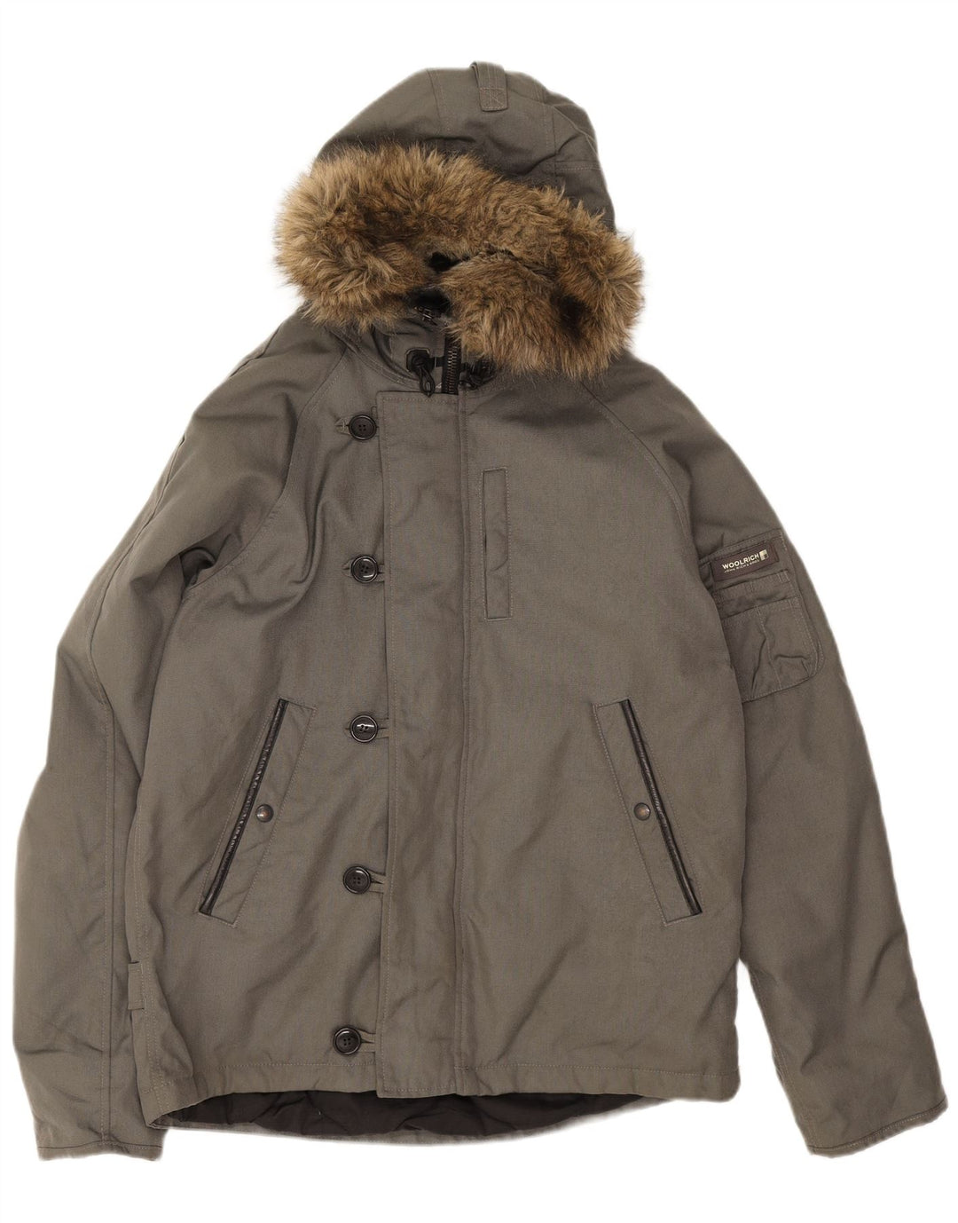 Woolrich Veste coupe-vent à capuche pour homme UK 40 Large Gris