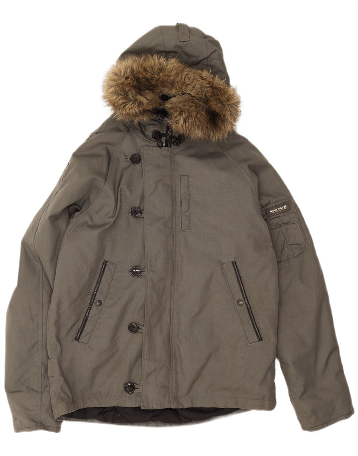 Woolrich Veste coupe-vent à capuche pour homme UK 40 Large Gris