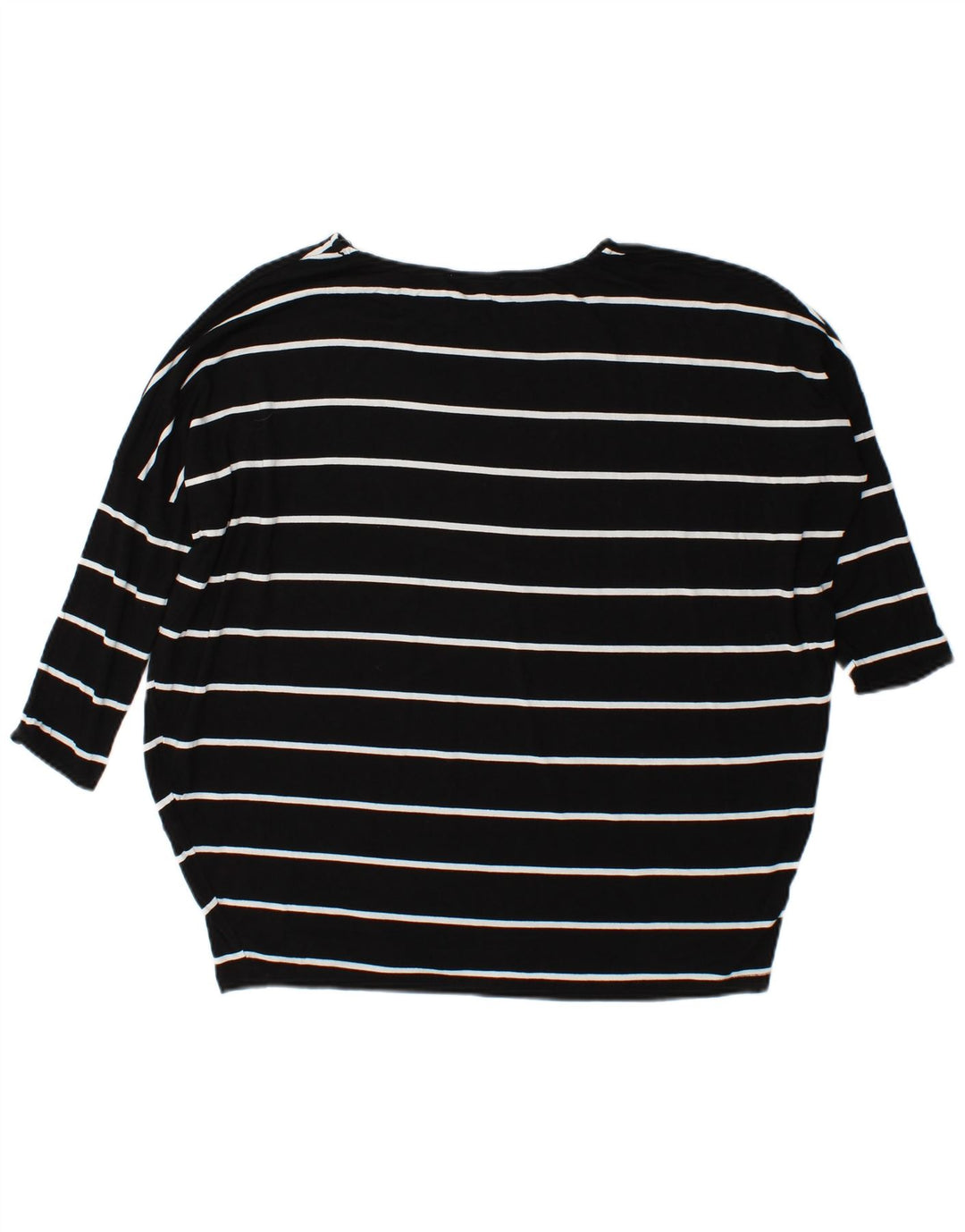 Zara Femme Haut Oversize Manches Longues UK 10 Petite Viscose Rayée Noire