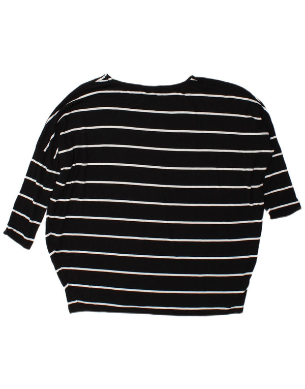 Zara Femme Haut Oversize Manches Longues UK 10 Petite Viscose Rayée Noire