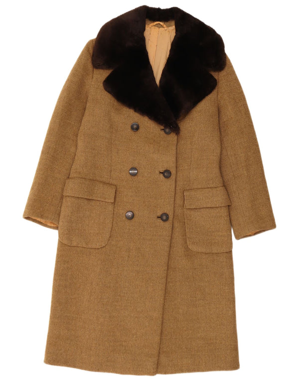 vintage Femmes Double Breasted Coat UK 8 Petit Brun