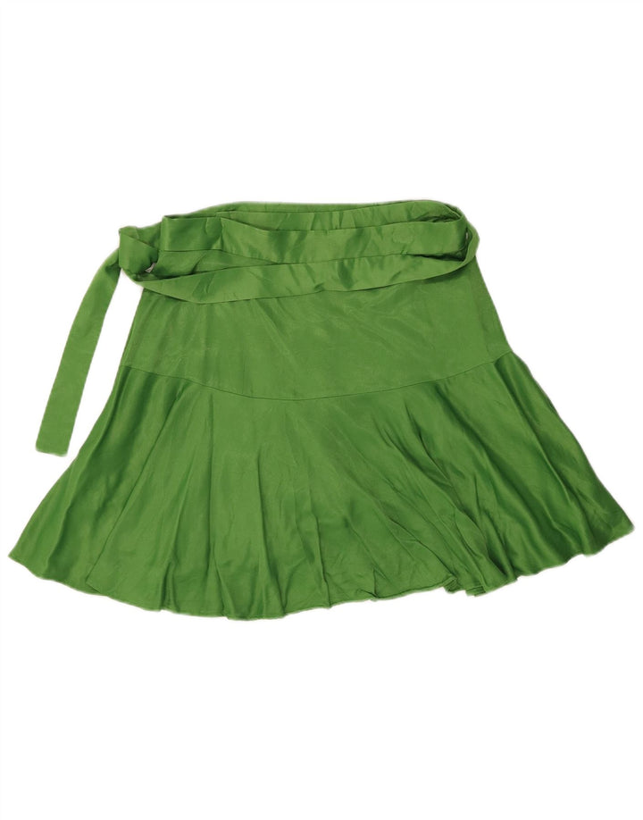 Zara Femme Mini Jupe Portefeuille Petit W26 Vert Viscose