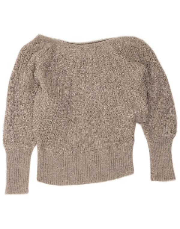 vintage Femmes Crop Boat Neck Jumper Pull UK 6 XS Gris
