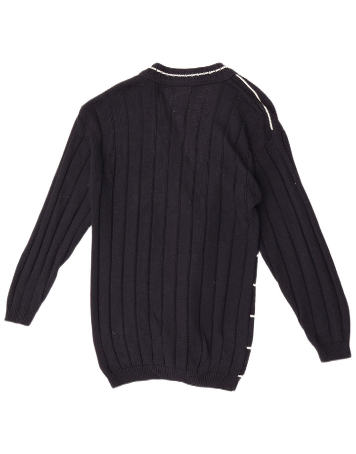 Claude De Pierre Pull Cardigan Femme UK 14 Moyen Bleu Marine Géométrique