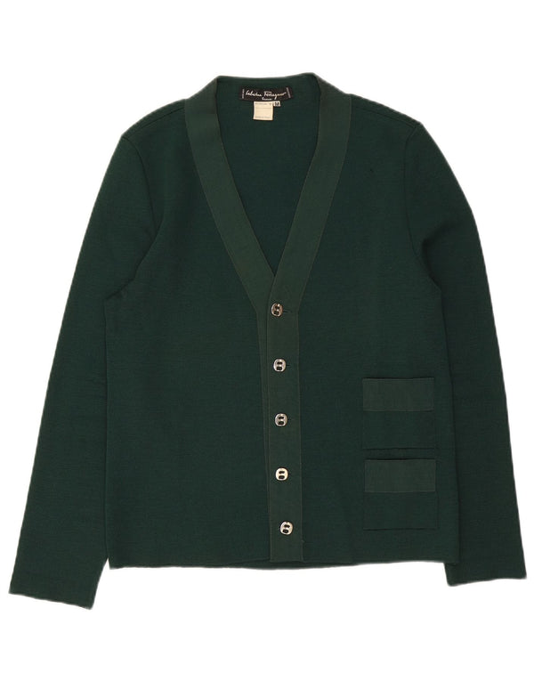 Salvatore Ferragamo Pull Cardigan Femme UK 12 Vert Moyen Laine Classique