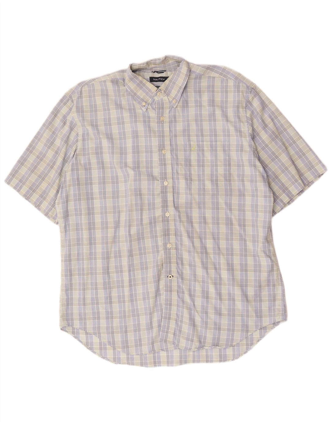 Nautica Chemise à manches courtes pour homme XL en coton à carreaux bleu