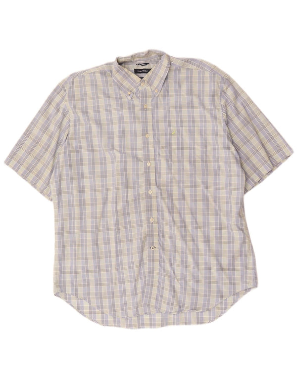 Nautica Chemise à manches courtes pour homme XL en coton à carreaux bleu