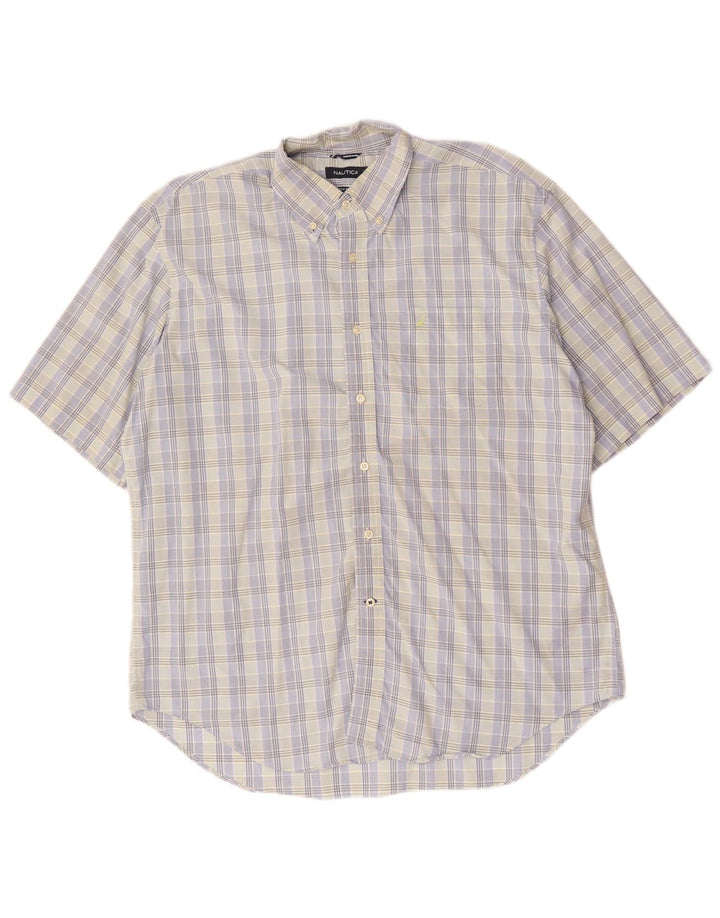 Nautica Chemise à manches courtes pour homme XL en coton à carreaux bleu