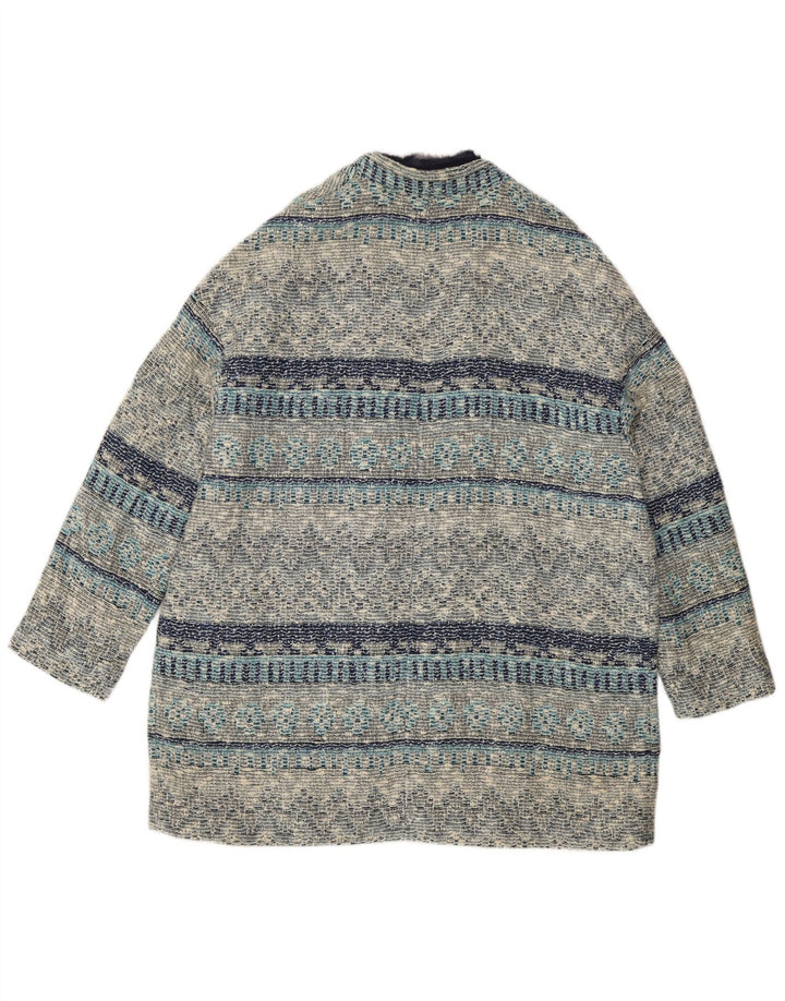 Zara Womens Open Overcoat UK 12 Bleu Moyen Rayé