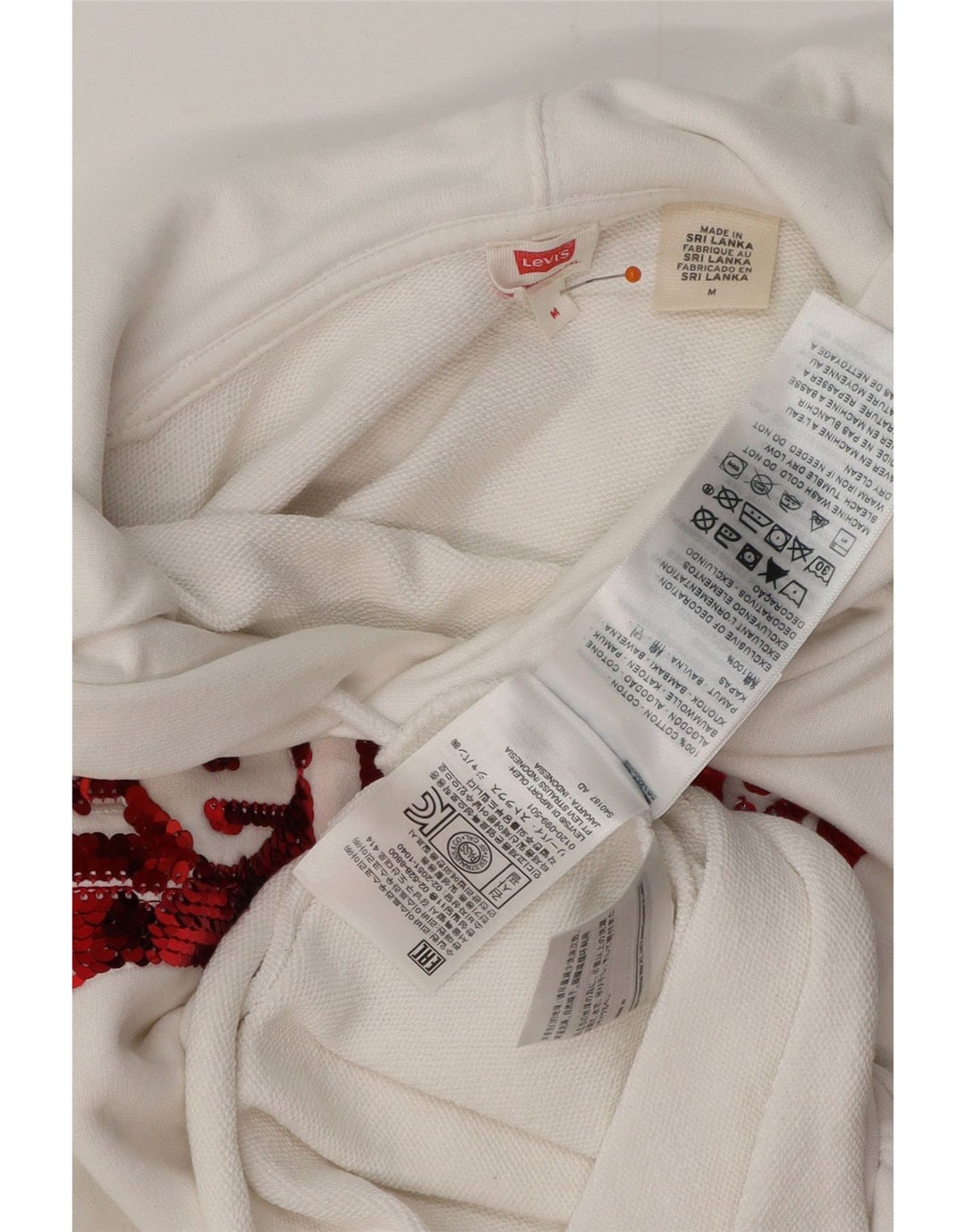 LEVI'S Pull à capuche court surdimensionné pour femme UK 14 en coton blanc moyen