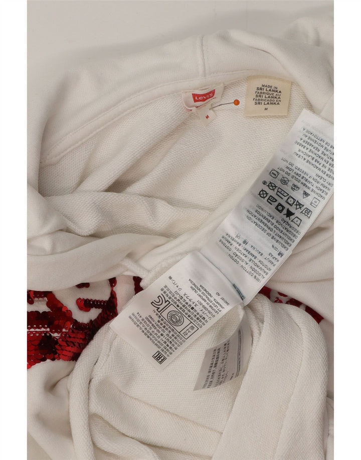 LEVI'S Pull à capuche court surdimensionné pour femme UK 14 en coton blanc moyen