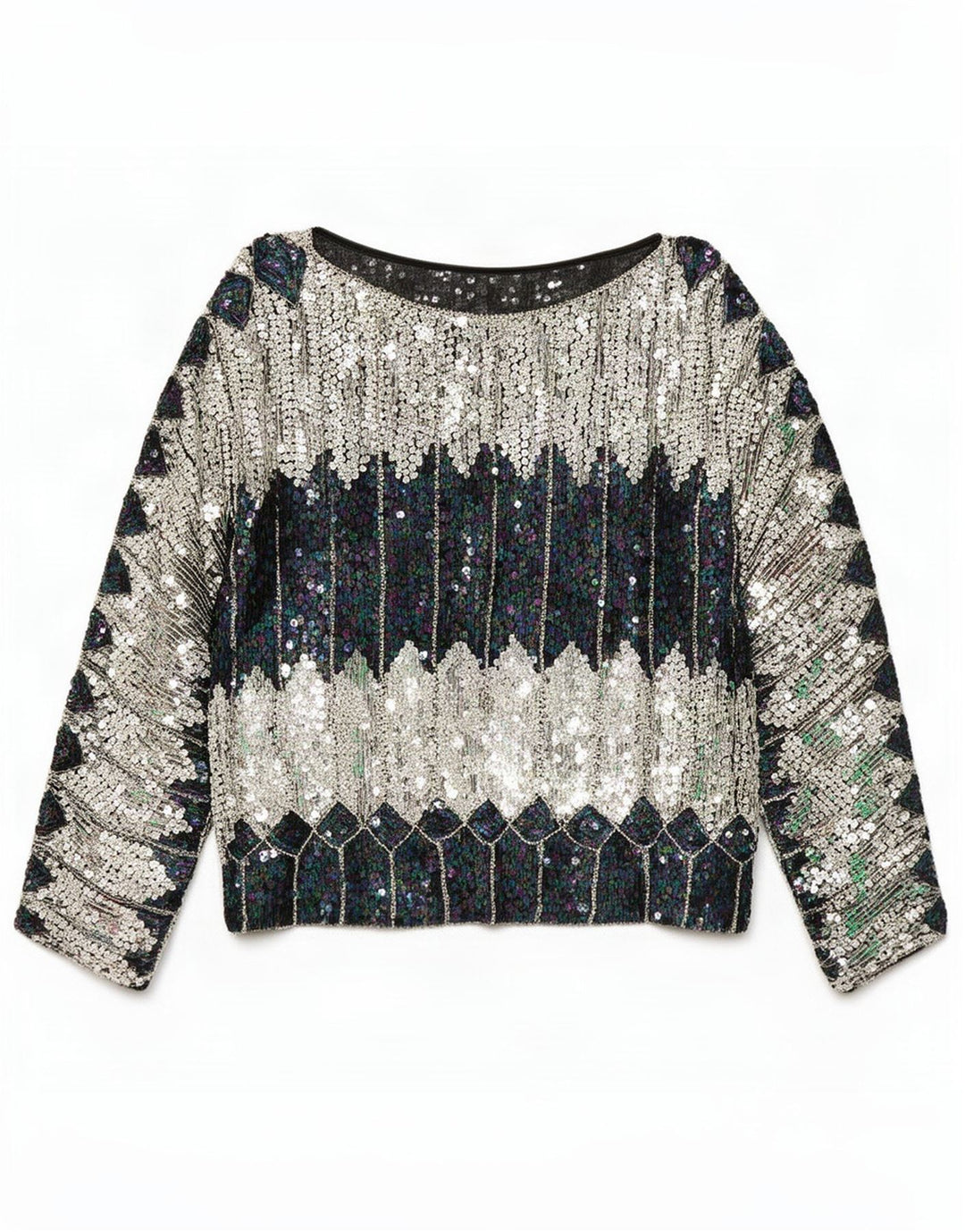 vintage Femmes Sequin Blouse Top UK 20 2XL Multicolore Colourblock