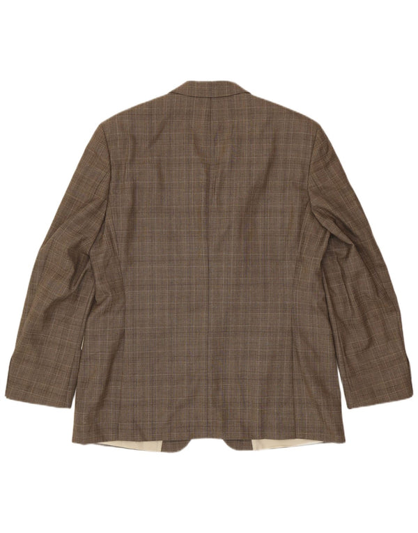 Hugo Boss Veste blazer à 3 boutons pour homme EU 56 3XL Marron à carreaux en laine vierge