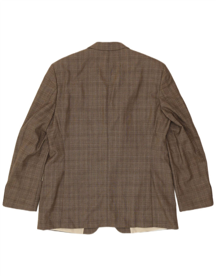 Hugo Boss Veste blazer à 3 boutons pour homme EU 56 3XL Marron à carreaux en laine vierge