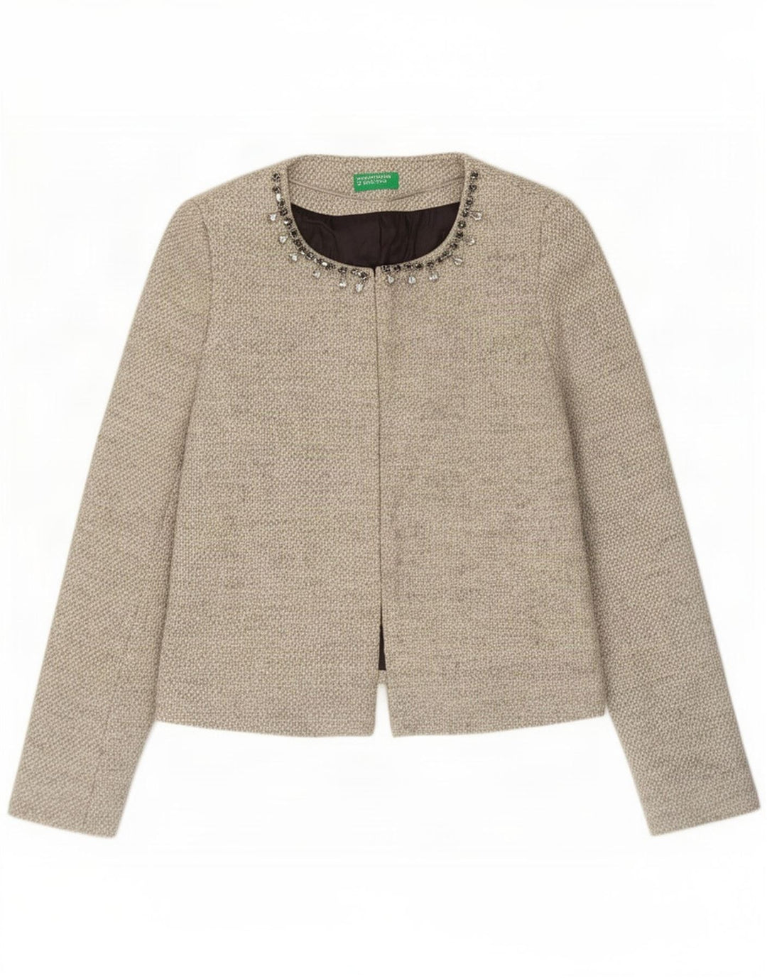 Benetton Veste Blazer Femme UK 10 Petit Gris Coton