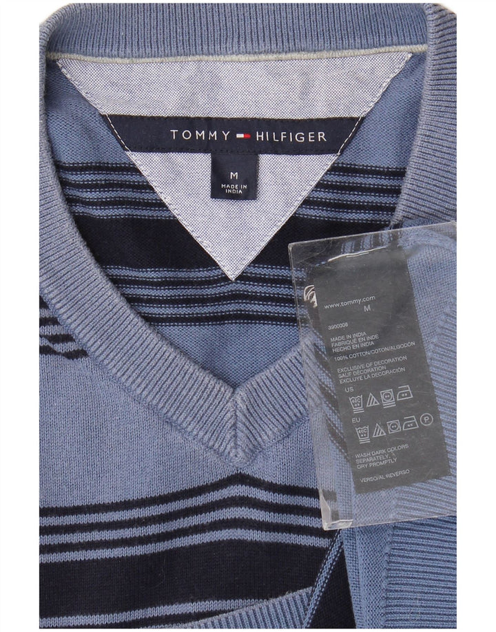 TOMMY HILFIGER Pull Col V Homme Bleu Moyen Rayé Coton