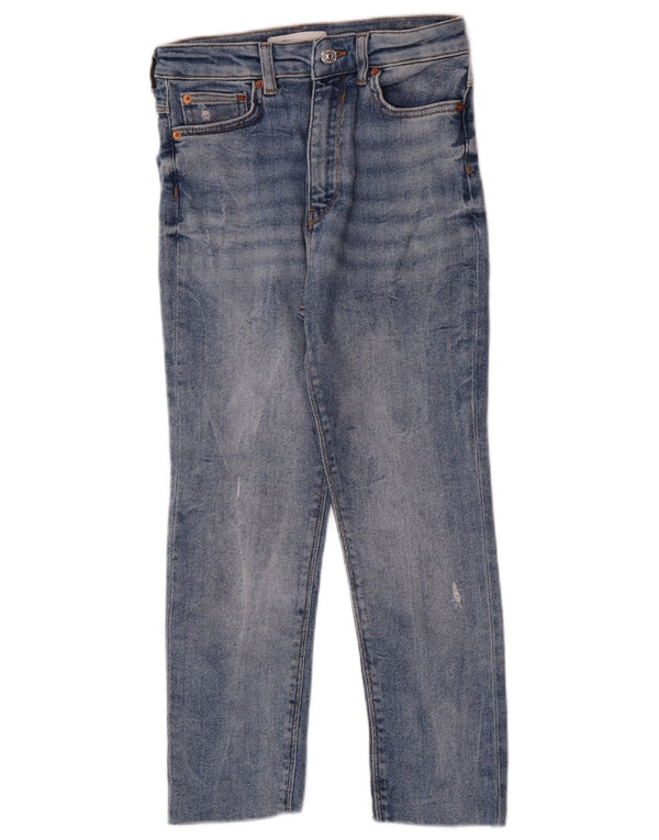 Zara Femmes Capri Distressed Slim Jeans EU 36 XS W26 L22 Bleu