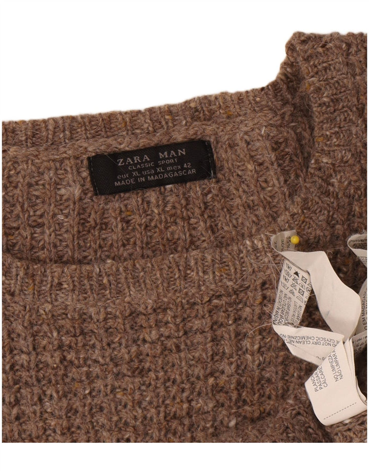 Zara Pull ras du cou pour homme XL en laine marron