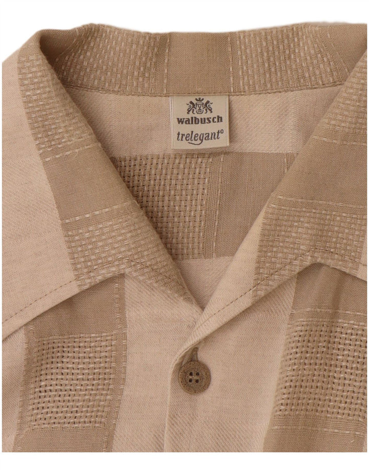 WALBUSCH Chemise manches courtes homme Taille 39/40 Lin rayé beige moyen
