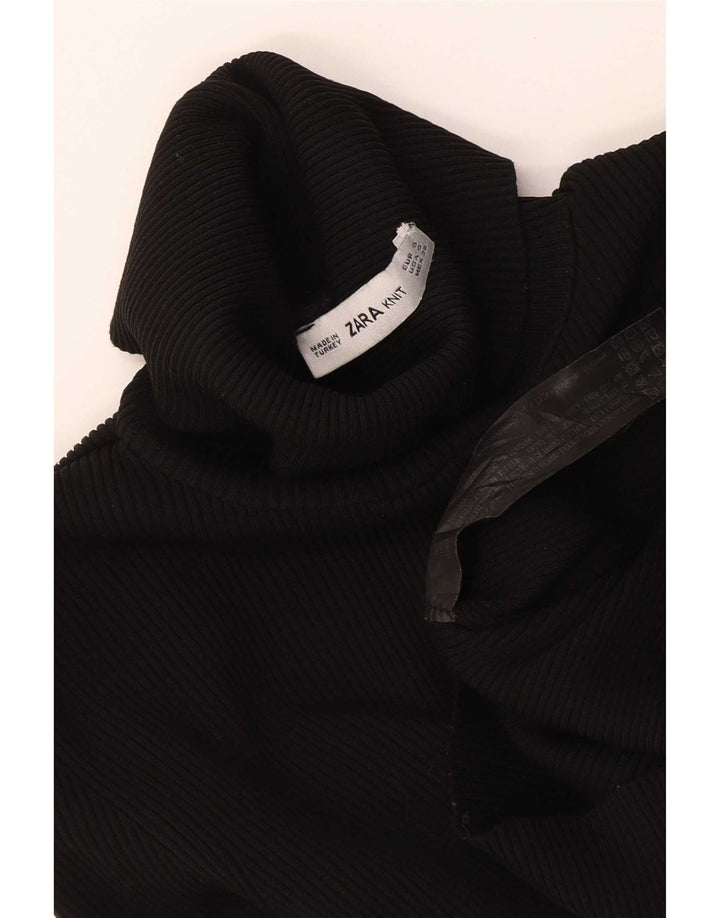 Zara Femme Pull Col Roulé Pull UK 8 Petit Noir Polyamide