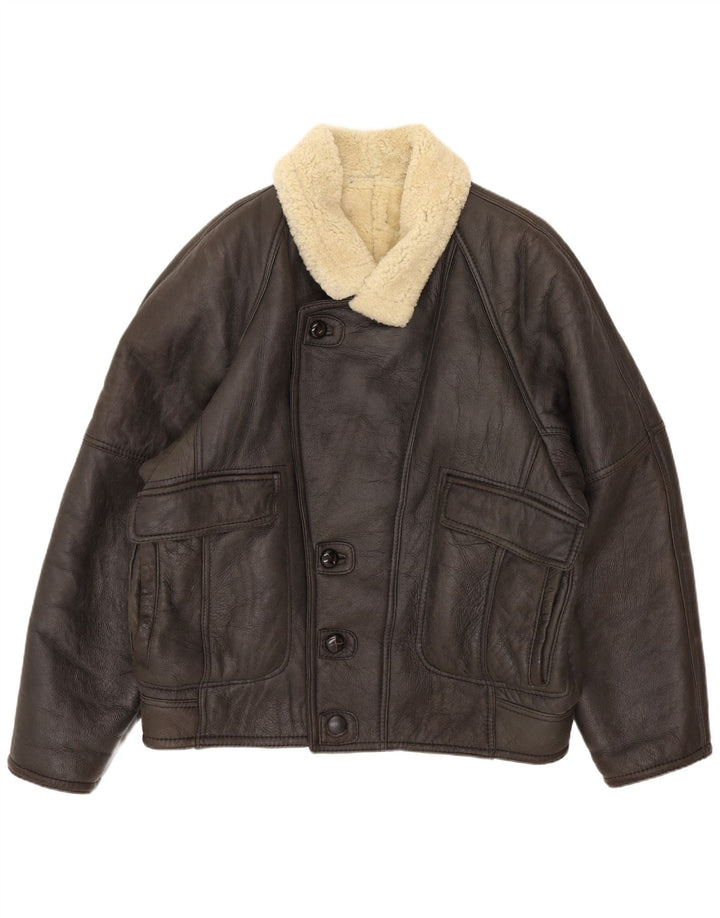 Veste Shearling Homme Vintage IT 52 XL Cuir Marron
