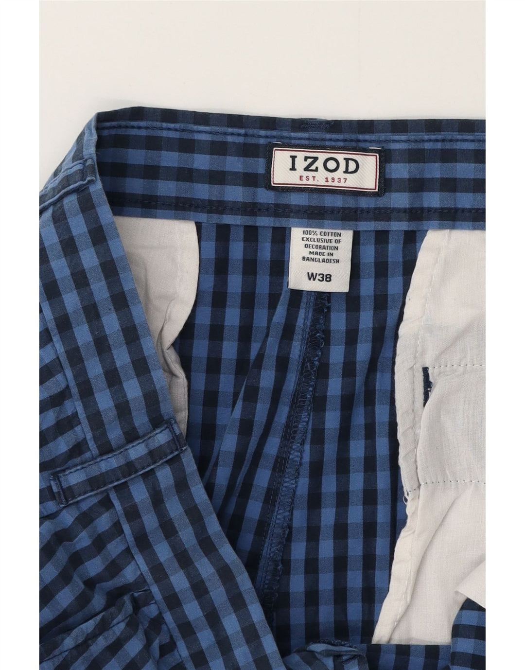 IZOD Short Chino Homme W38 XL Bleu Vichy Coton
