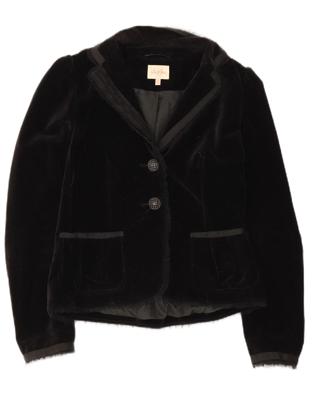 Whistles Veste blazer en velours à 2 boutons pour femme UK 8 Small Noir Coton