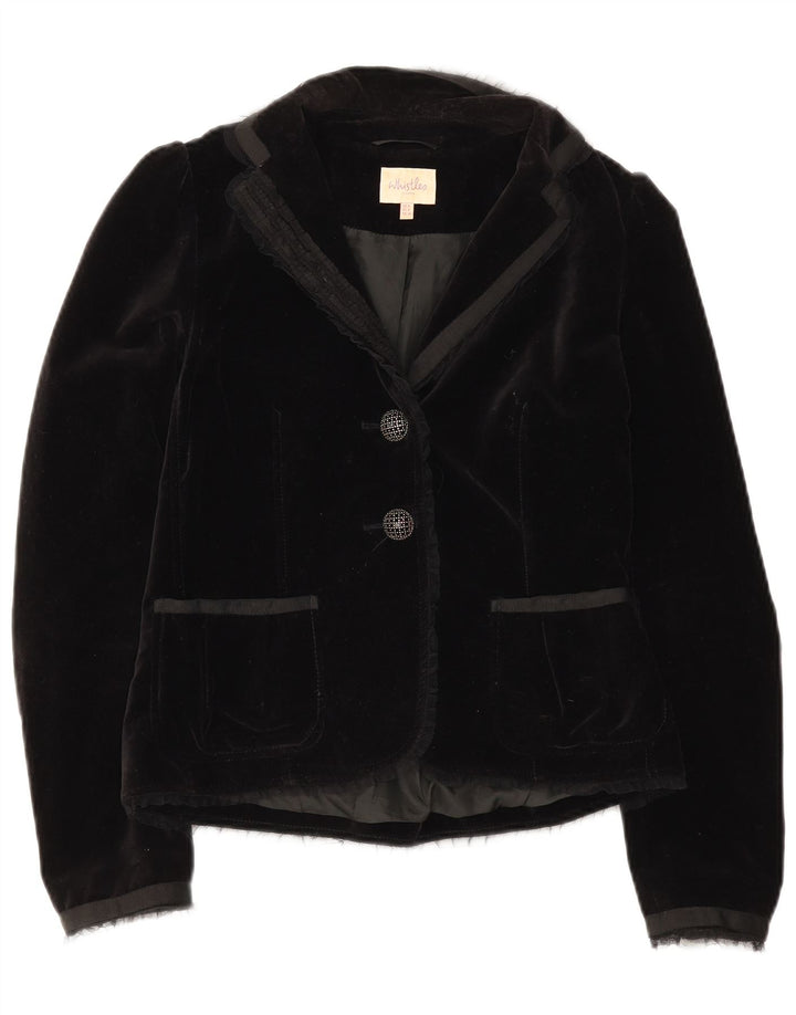 Whistles Veste blazer en velours à 2 boutons pour femme UK 8 Small Noir Coton