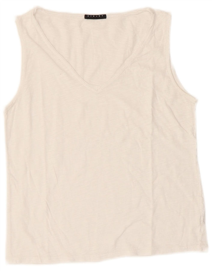 Sisley Womens Crop Vest Top UK 8 Small Blanc Coton
