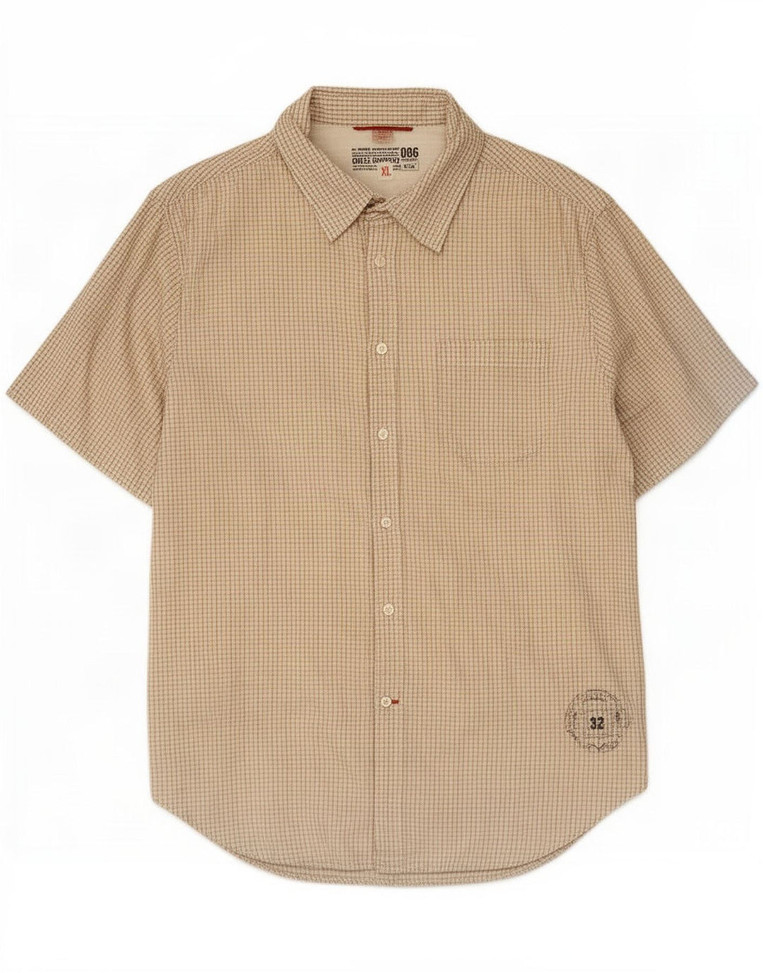 Guess Chemise à manches courtes pour homme XL en coton vichy beige