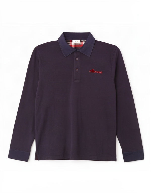 Ellesse Polo de rugby à manches longues pour homme 2XL en coton bleu marine