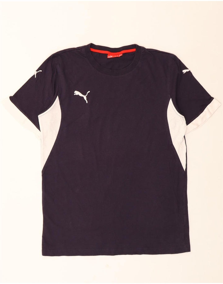 PUMA Mens T-Shirt Top Small Navy Blue Colourblock Cotton Vintage Puma and Second-Hand Puma from Messina Hembry 