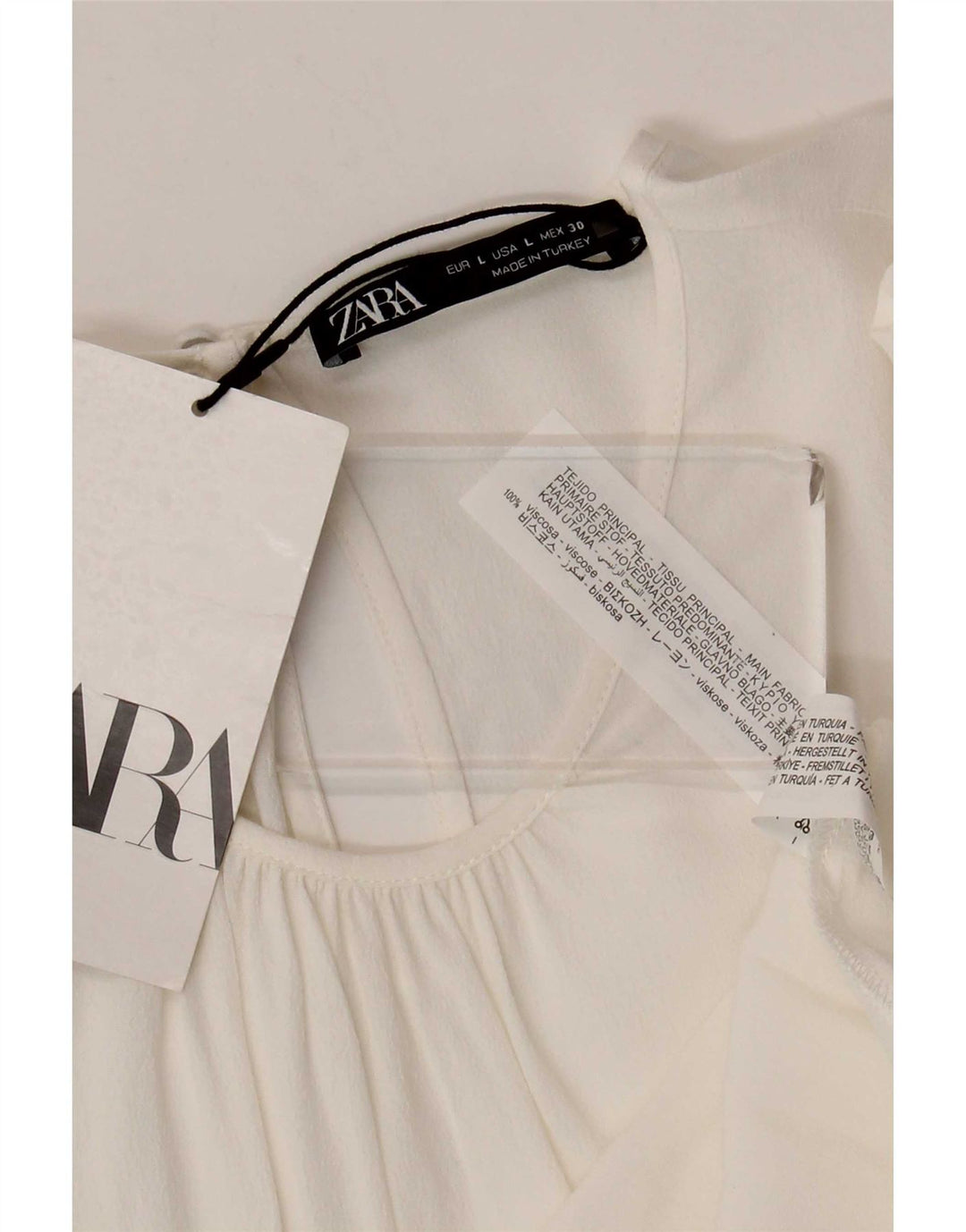 Zara Chemisier à manches 3/4 pour femme UK 14 Large Viscose Blanc