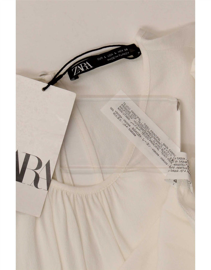 Zara Chemisier à manches 3/4 pour femme UK 14 Large Viscose Blanc