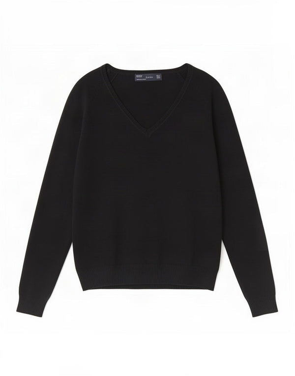 Zara Pull col V pour femme UK 12 en coton noir moyen