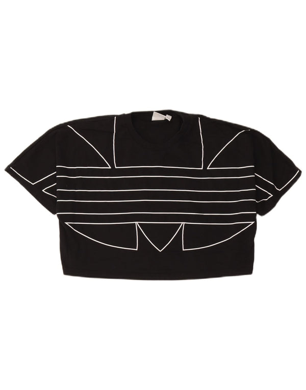Adidas Womens Crop Oversize Graphic T-Shirt Top UK 8 Petit Coton Noir