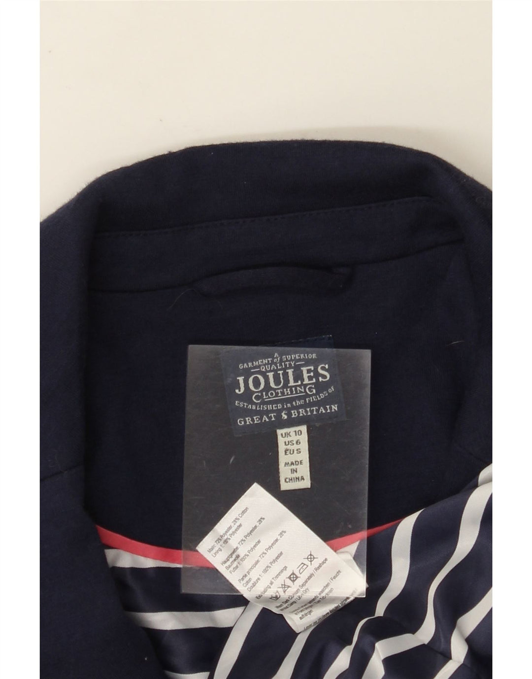 JOULES Veste Blazer 1 Bouton Femme UK 10 Petit Bleu Marine Coton