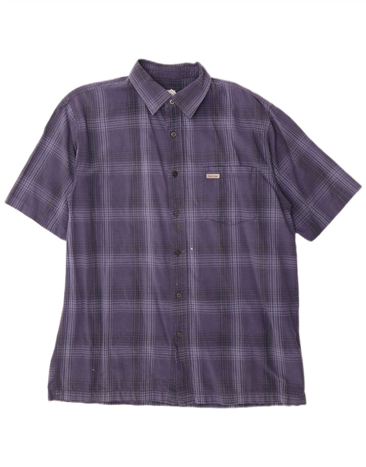 Calvin Klein Jeans Chemise à manches courtes pour homme en coton à carreaux bleus