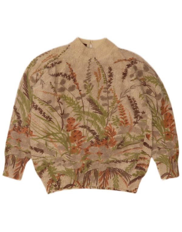 G. Pisano Pull col roulé pour femme UK 8 Petite laine florale beige