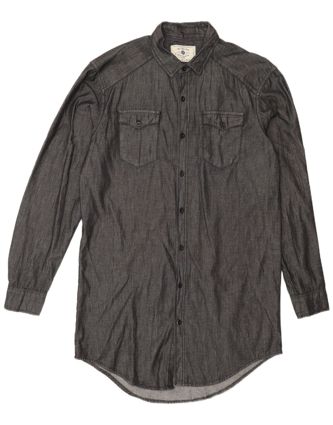 Zara Chemise Longue Homme Large Gris Coton