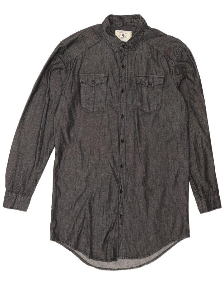 Zara Chemise Longue Homme Large Gris Coton