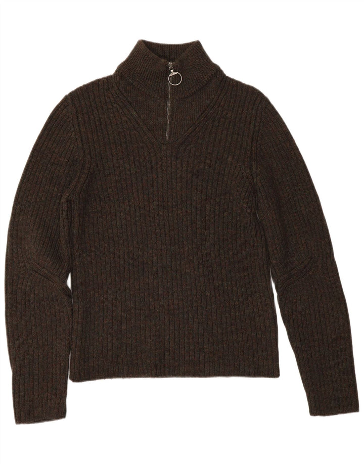 PRADA Pull col zippé pour femme IT 48 XL Laine vierge marron