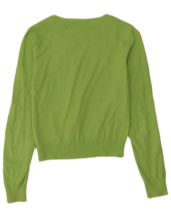 Zara Pull court à col bateau pour femme UK 12 Vert moyen Ramie