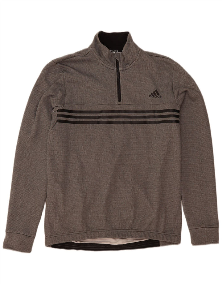 Adidas Mens Zip Neck Sweatshirt Jumper Grand Gris Polyester