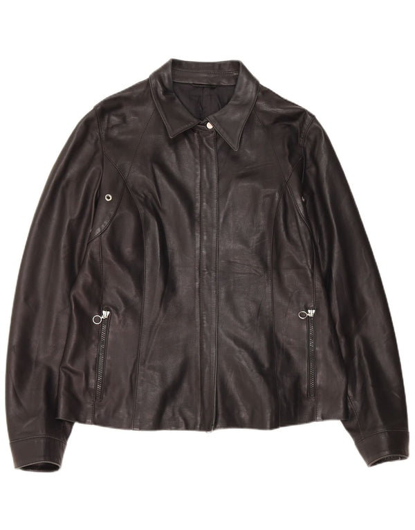 Veste en cuir femme vintage UK 14 Cuir noir moyen