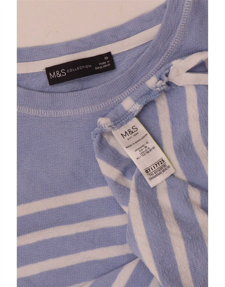 Marks & Spencer Haut à manches longues pour femme UK 10 Petit coton rayé bleu