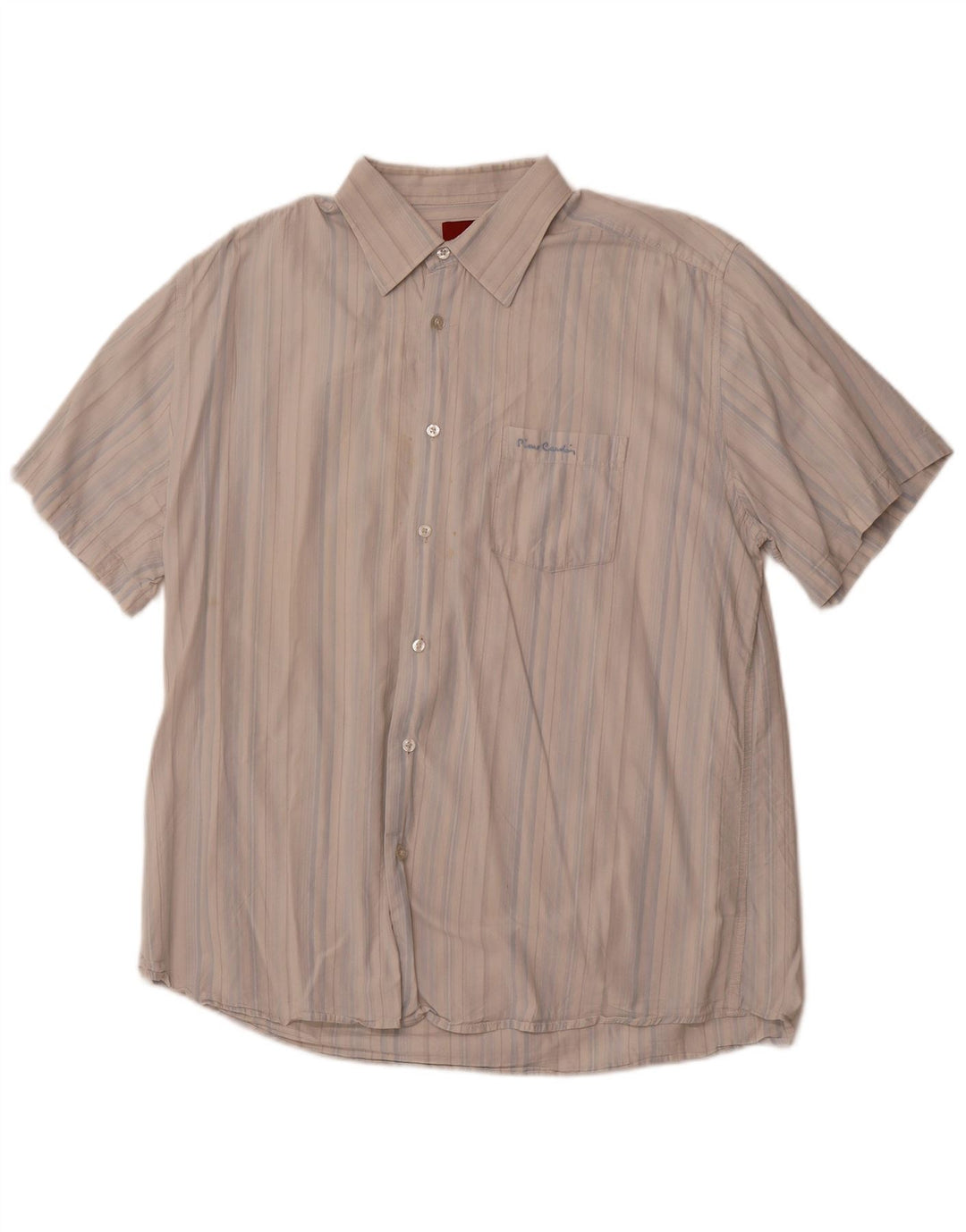 PIERRE CARDIN Chemise Manches Courtes Homme 2XL Bleu Rayé Coton