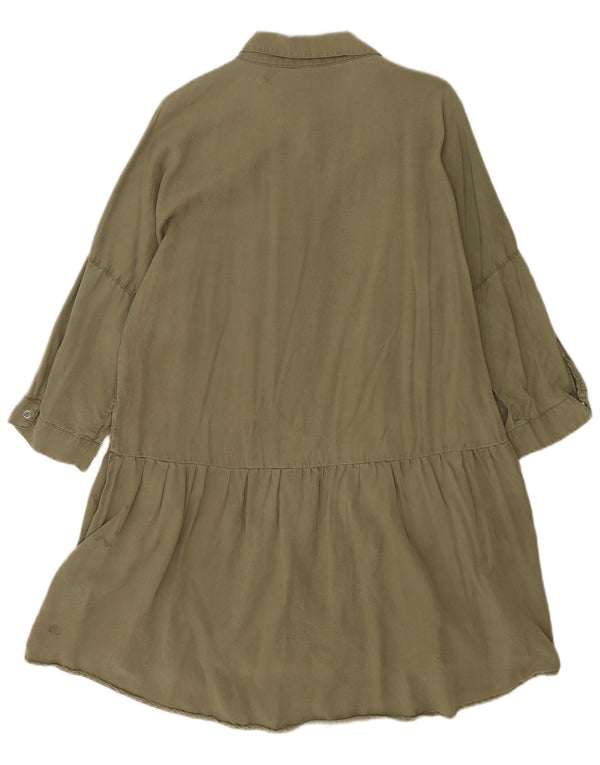 Zara Robe chemise manches 3/4 chauve-souris pour femme UK 18 XL Kaki